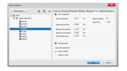 Profiles settings for DWS 028